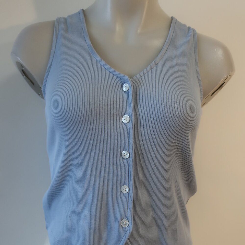 Veronica Beard Light Blue Ribbed Button Front Tank - Picture 5 of 12